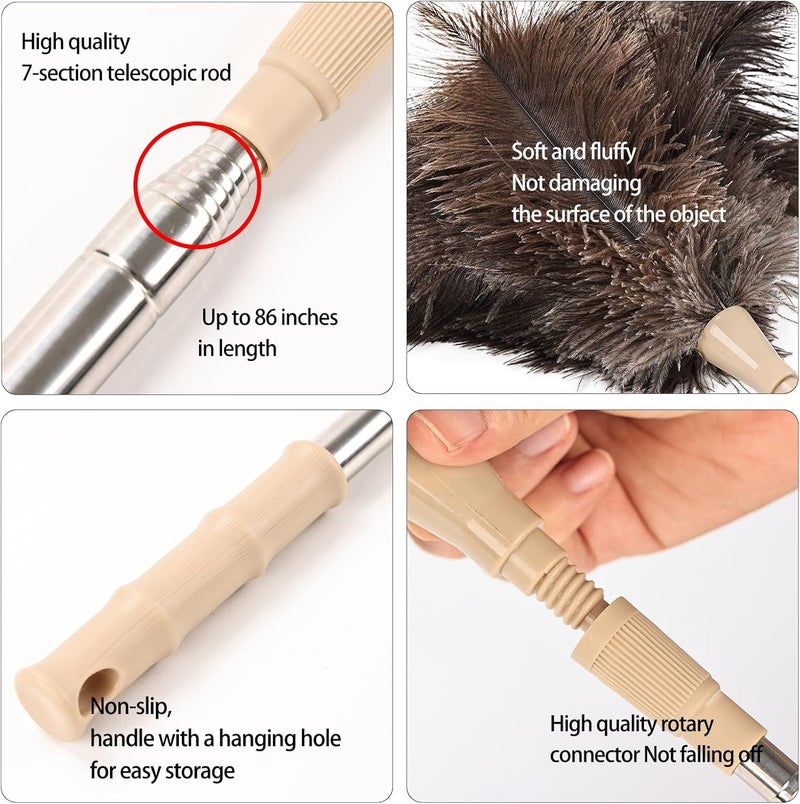 FeelfunFeather Extendable Cleaning Duster 94 Inch - Long Telescoping Ostrich Feather Dusters with Stainless Steel Extension Pole for High Ceiling Fan, High Ceilings,Roof Dusting - Image 4